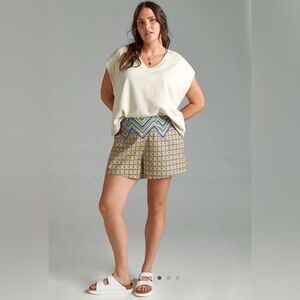 Anthropologie Maeve High Rise Relaxed Shorts Chevron Tile Print Yellow Purple 12